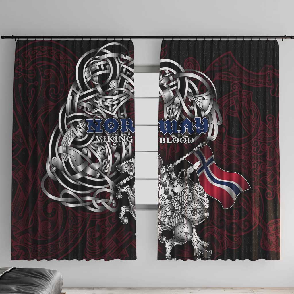 Norway Viking Blood Window Curtain Nordic Runes and Shield of Ancestry in Tribal Knotwork