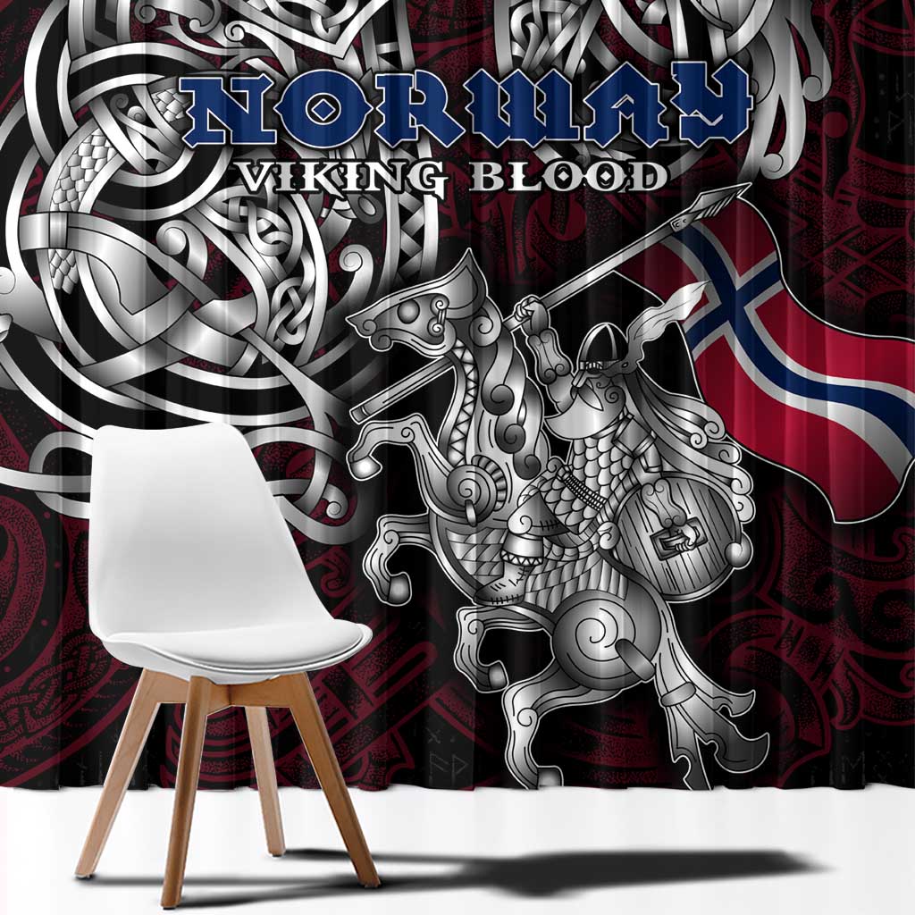 Norway Viking Blood Window Curtain Nordic Runes and Shield of Ancestry in Tribal Knotwork