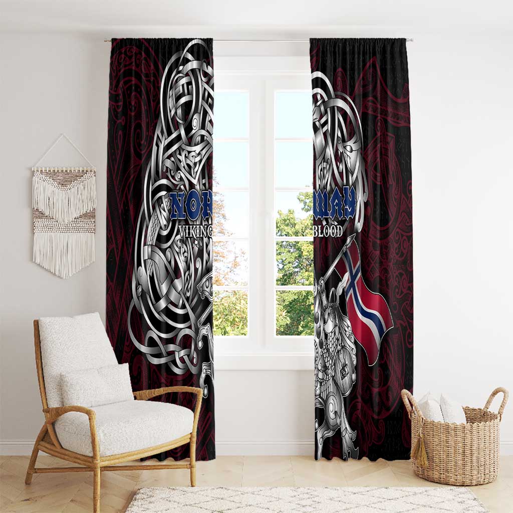 Norway Viking Blood Window Curtain Nordic Runes and Shield of Ancestry in Tribal Knotwork