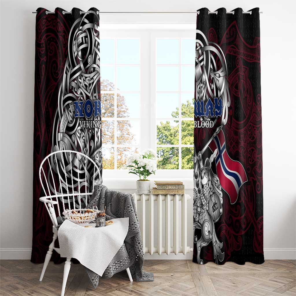 Norway Viking Blood Window Curtain Nordic Runes and Shield of Ancestry in Tribal Knotwork