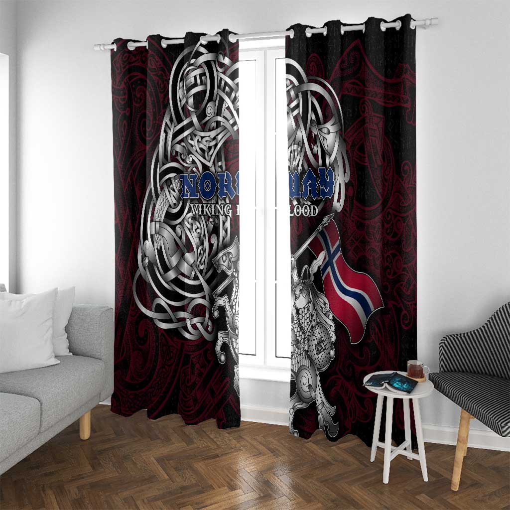 Norway Viking Blood Window Curtain Nordic Runes and Shield of Ancestry in Tribal Knotwork
