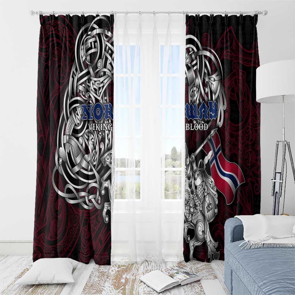 Norway Viking Blood Window Curtain Nordic Runes and Shield of Ancestry in Tribal Knotwork