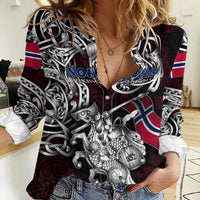 Personalized Norway Viking Blood Women Casual Shirt Nordic Runes and Shield of Ancestry in Tribal Knotwork