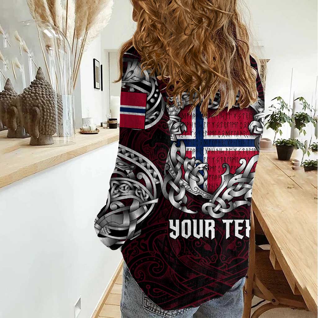 Personalized Norway Viking Blood Women Casual Shirt Nordic Runes and Shield of Ancestry in Tribal Knotwork