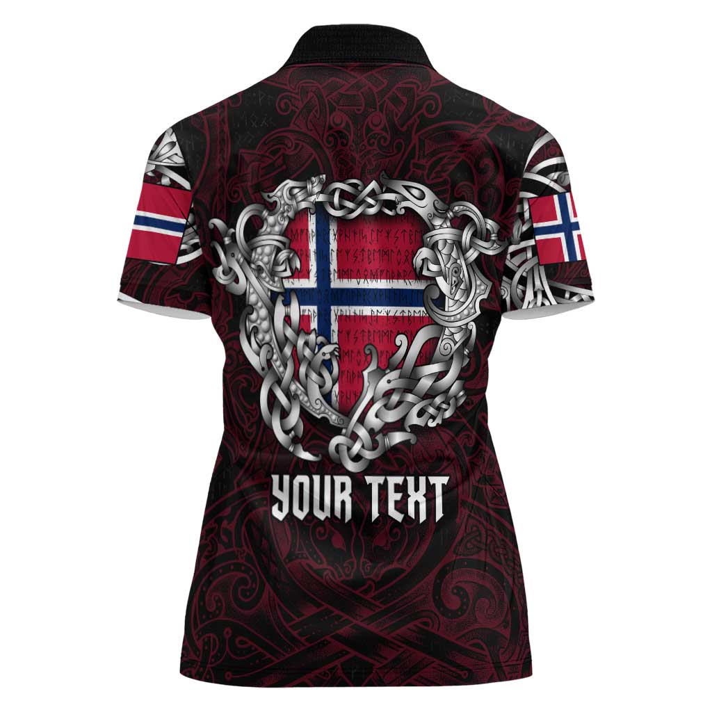 Personalized Norway Viking Blood Women Polo Shirt Nordic Runes and Shield of Ancestry in Tribal Knotwork