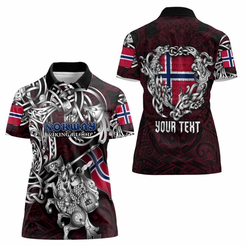Personalized Norway Viking Blood Women Polo Shirt Nordic Runes and Shield of Ancestry in Tribal Knotwork