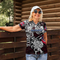 Personalized Norway Viking Blood Women Polo Shirt Nordic Runes and Shield of Ancestry in Tribal Knotwork