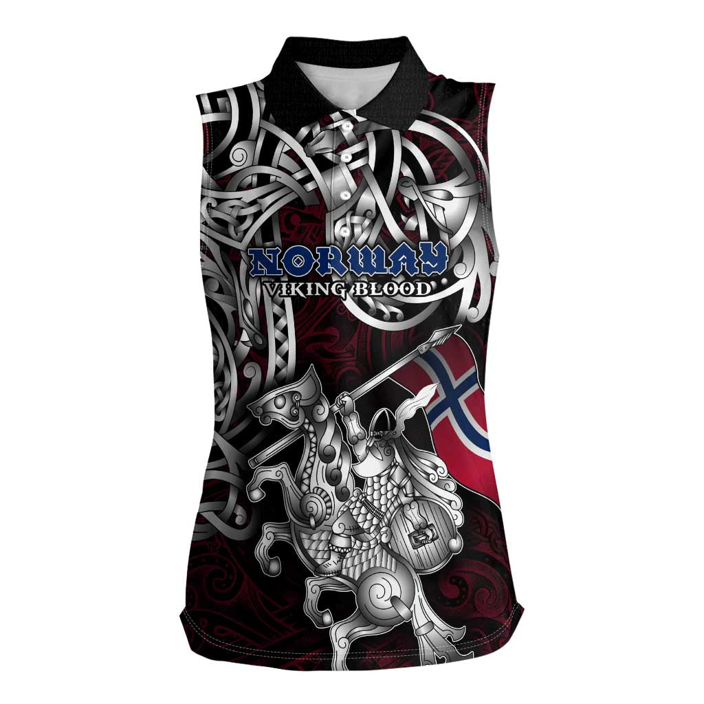 Personalized Norway Viking Blood Women Sleeveless Polo Shirt Nordic Runes and Shield of Ancestry in Tribal Knotwork