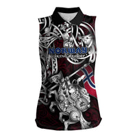 Personalized Norway Viking Blood Women Sleeveless Polo Shirt Nordic Runes and Shield of Ancestry in Tribal Knotwork
