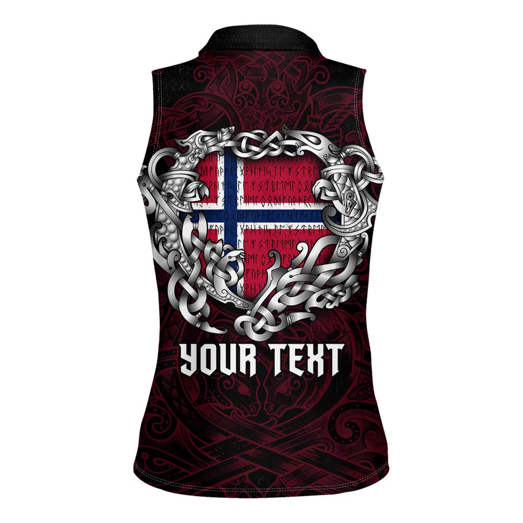 Personalized Norway Viking Blood Women Sleeveless Polo Shirt Nordic Runes and Shield of Ancestry in Tribal Knotwork