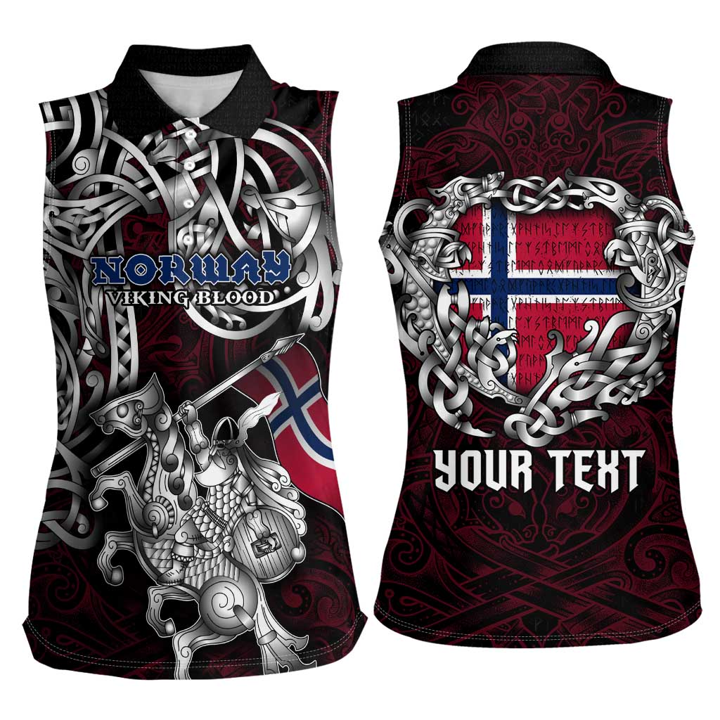 Personalized Norway Viking Blood Women Sleeveless Polo Shirt Nordic Runes and Shield of Ancestry in Tribal Knotwork