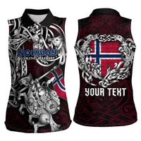 Personalized Norway Viking Blood Women Sleeveless Polo Shirt Nordic Runes and Shield of Ancestry in Tribal Knotwork