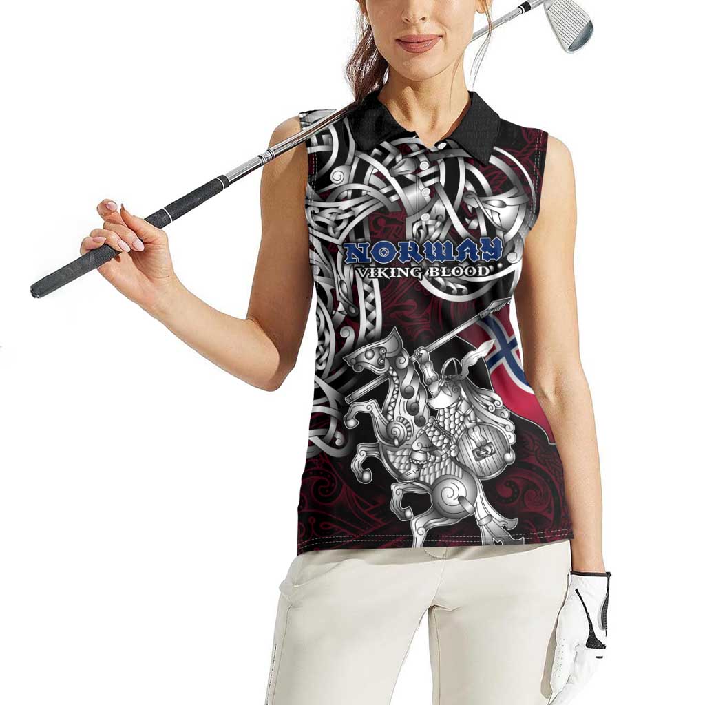 Personalized Norway Viking Blood Women Sleeveless Polo Shirt Nordic Runes and Shield of Ancestry in Tribal Knotwork