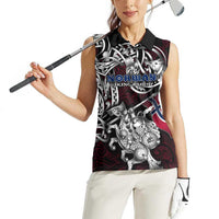 Personalized Norway Viking Blood Women Sleeveless Polo Shirt Nordic Runes and Shield of Ancestry in Tribal Knotwork