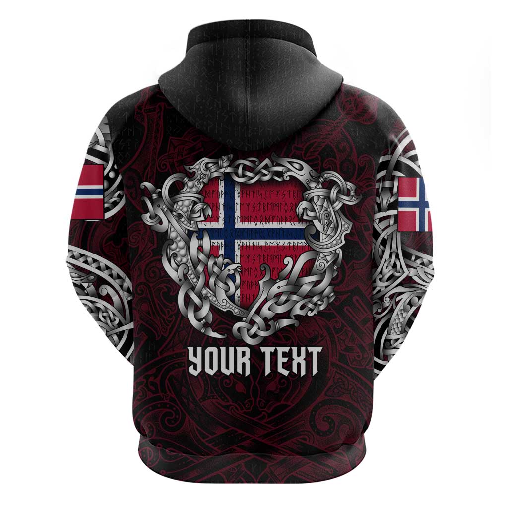 Personalized Norway Viking Blood Zip Hoodie Nordic Runes and Shield of Ancestry in Tribal Knotwork