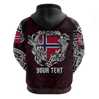 Personalized Norway Viking Blood Zip Hoodie Nordic Runes and Shield of Ancestry in Tribal Knotwork