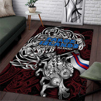 Faroe Islands Viking Blood Area Rug Nordic Runes and Shield of Ancestry in Tribal Knotwork