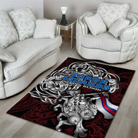 Faroe Islands Viking Blood Area Rug Nordic Runes and Shield of Ancestry in Tribal Knotwork