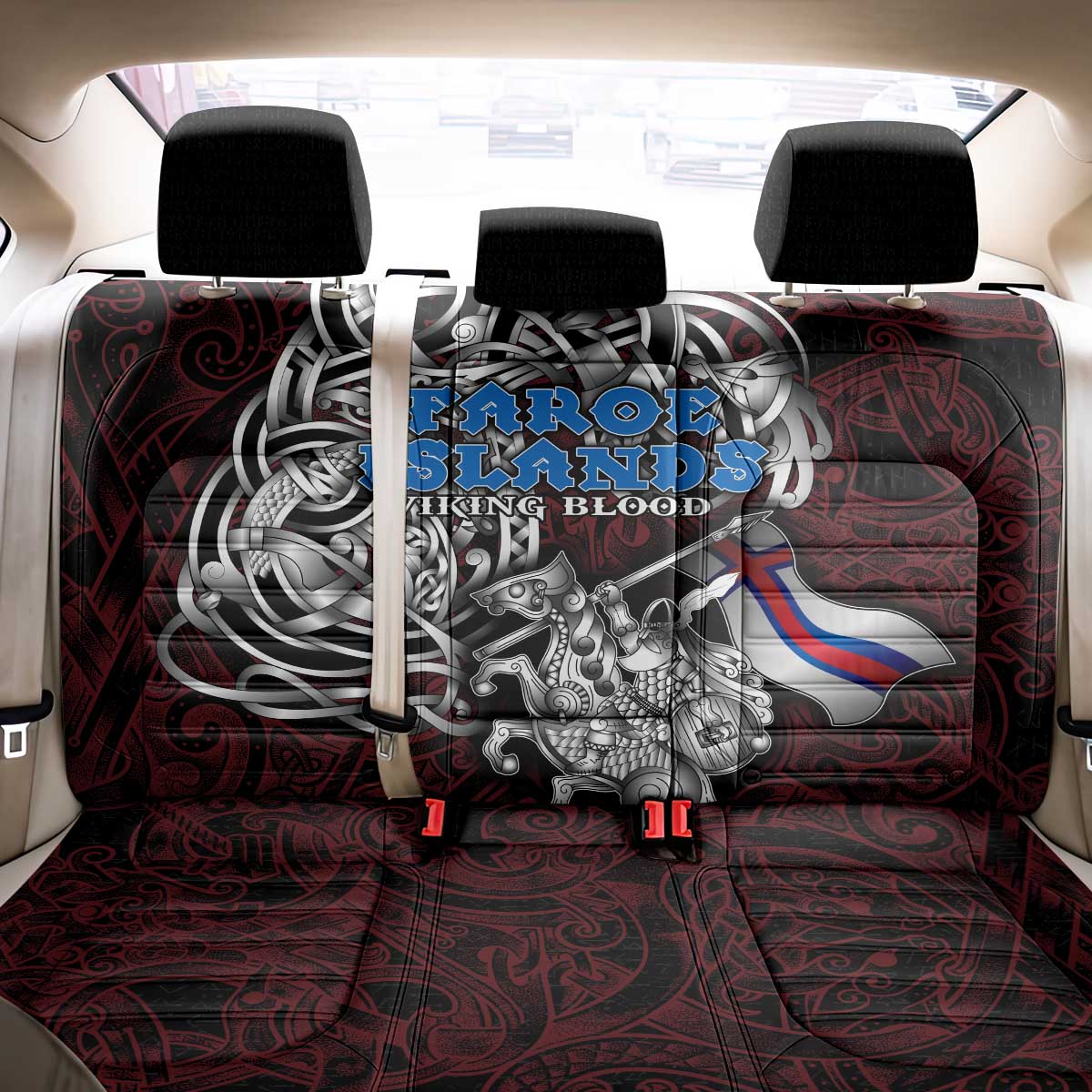 Faroe Islands Viking Blood Back Car Seat Cover Nordic Runes and Shield of Ancestry in Tribal Knotwork