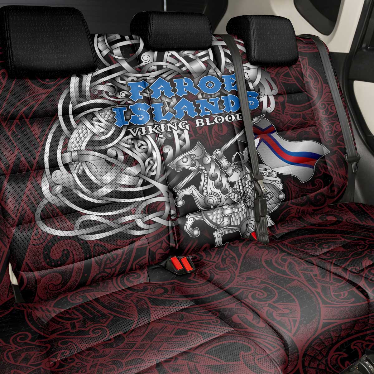 Faroe Islands Viking Blood Back Car Seat Cover Nordic Runes and Shield of Ancestry in Tribal Knotwork
