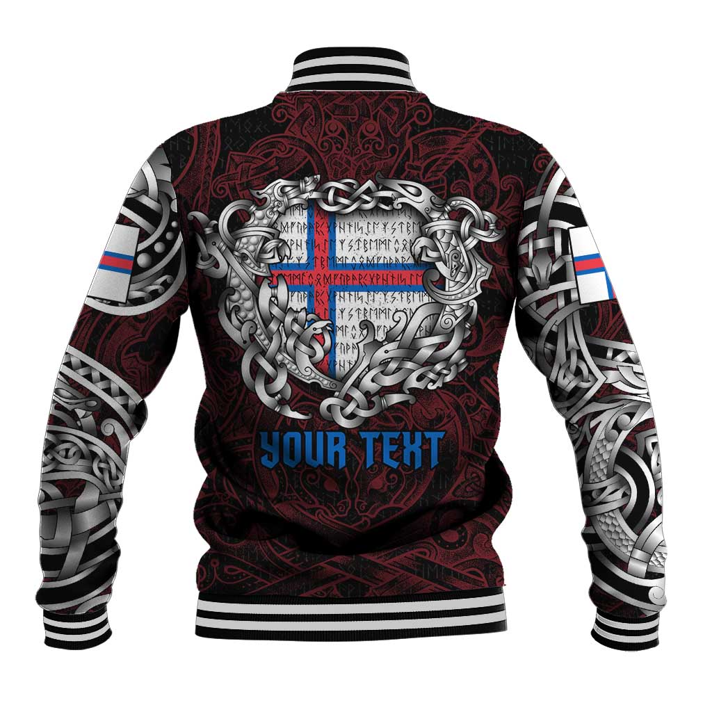 Personalized Faroe Islands Viking Blood Baseball Jacket Nordic Runes and Shield of Ancestry in Tribal Knotwork