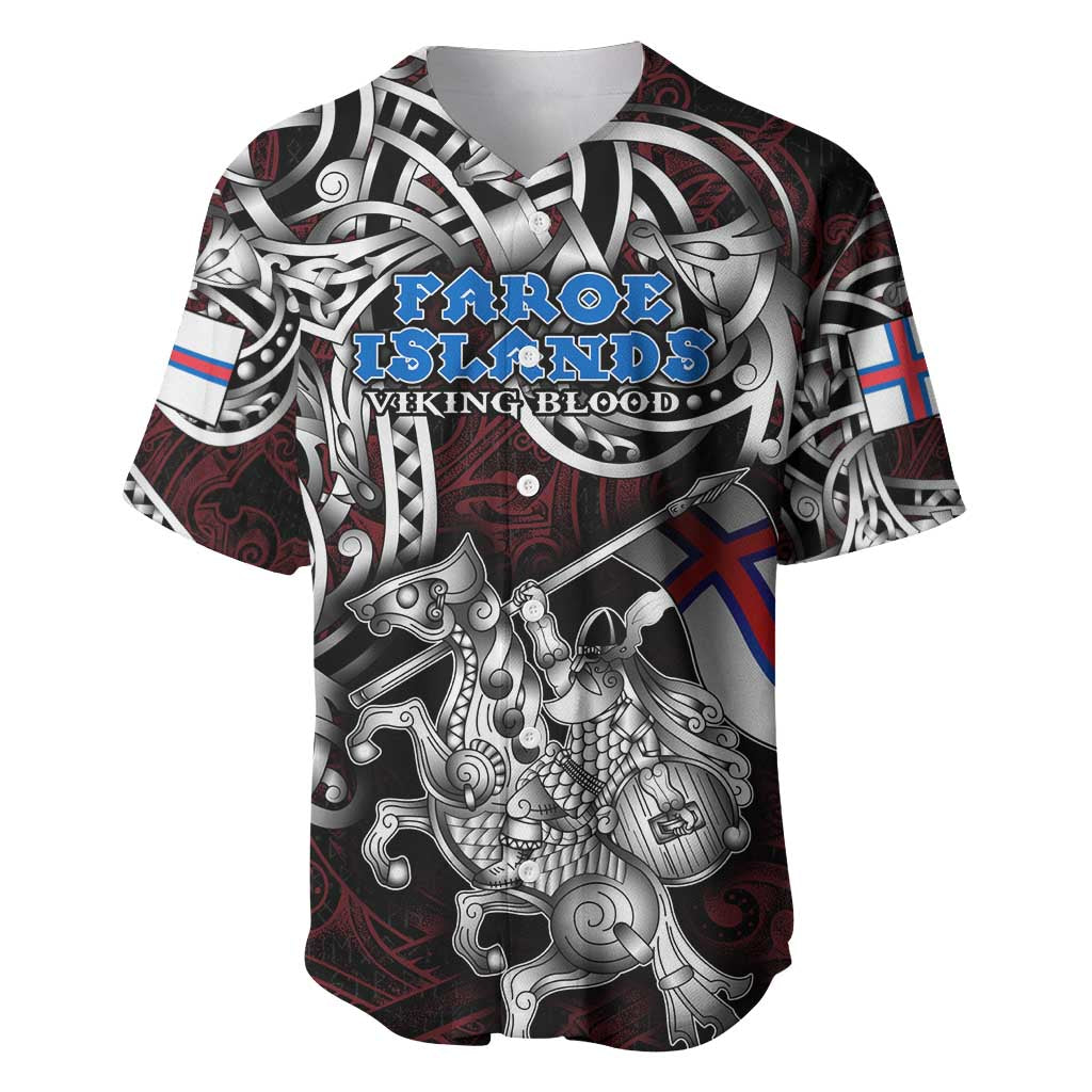 Personalized Faroe Islands Viking Blood Baseball Jersey Nordic Runes and Shield of Ancestry in Tribal Knotwork