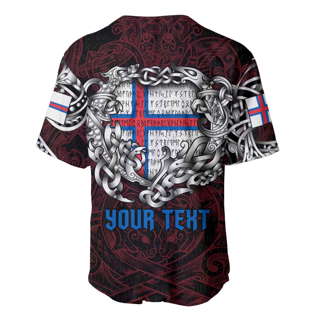 Personalized Faroe Islands Viking Blood Baseball Jersey Nordic Runes and Shield of Ancestry in Tribal Knotwork
