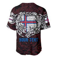 Personalized Faroe Islands Viking Blood Baseball Jersey Nordic Runes and Shield of Ancestry in Tribal Knotwork
