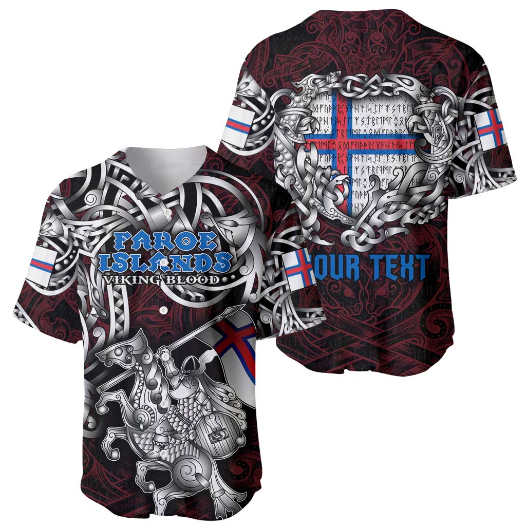 Personalized Faroe Islands Viking Blood Baseball Jersey Nordic Runes and Shield of Ancestry in Tribal Knotwork