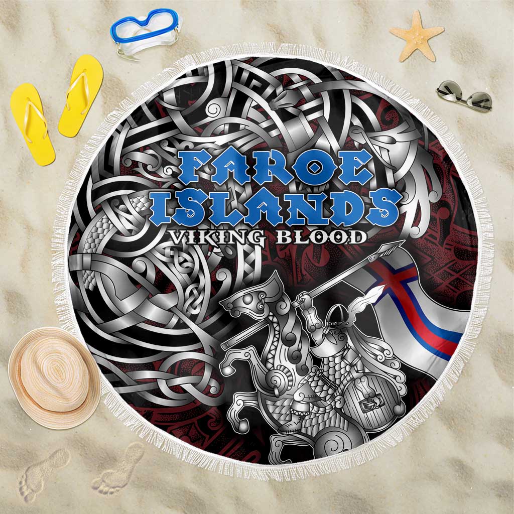 Faroe Islands Viking Blood Beach Blanket Nordic Runes and Shield of Ancestry in Tribal Knotwork