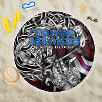 Faroe Islands Viking Blood Beach Blanket Nordic Runes and Shield of Ancestry in Tribal Knotwork
