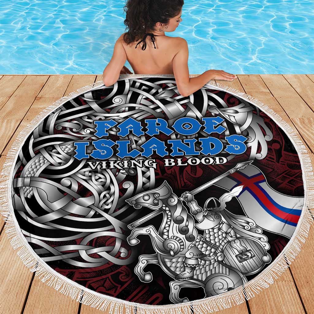 Faroe Islands Viking Blood Beach Blanket Nordic Runes and Shield of Ancestry in Tribal Knotwork