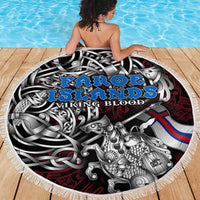 Faroe Islands Viking Blood Beach Blanket Nordic Runes and Shield of Ancestry in Tribal Knotwork