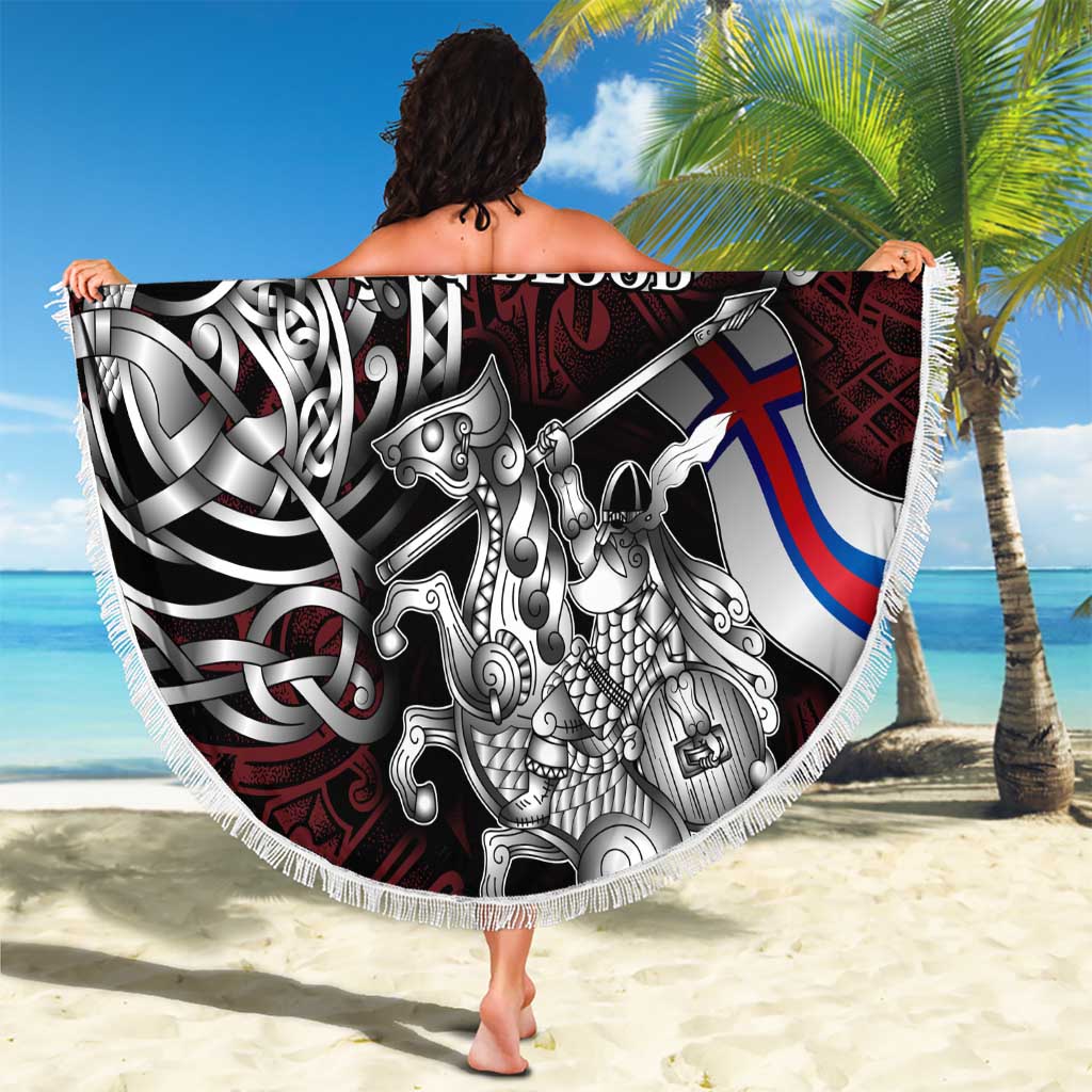 Faroe Islands Viking Blood Beach Blanket Nordic Runes and Shield of Ancestry in Tribal Knotwork