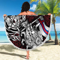 Faroe Islands Viking Blood Beach Blanket Nordic Runes and Shield of Ancestry in Tribal Knotwork