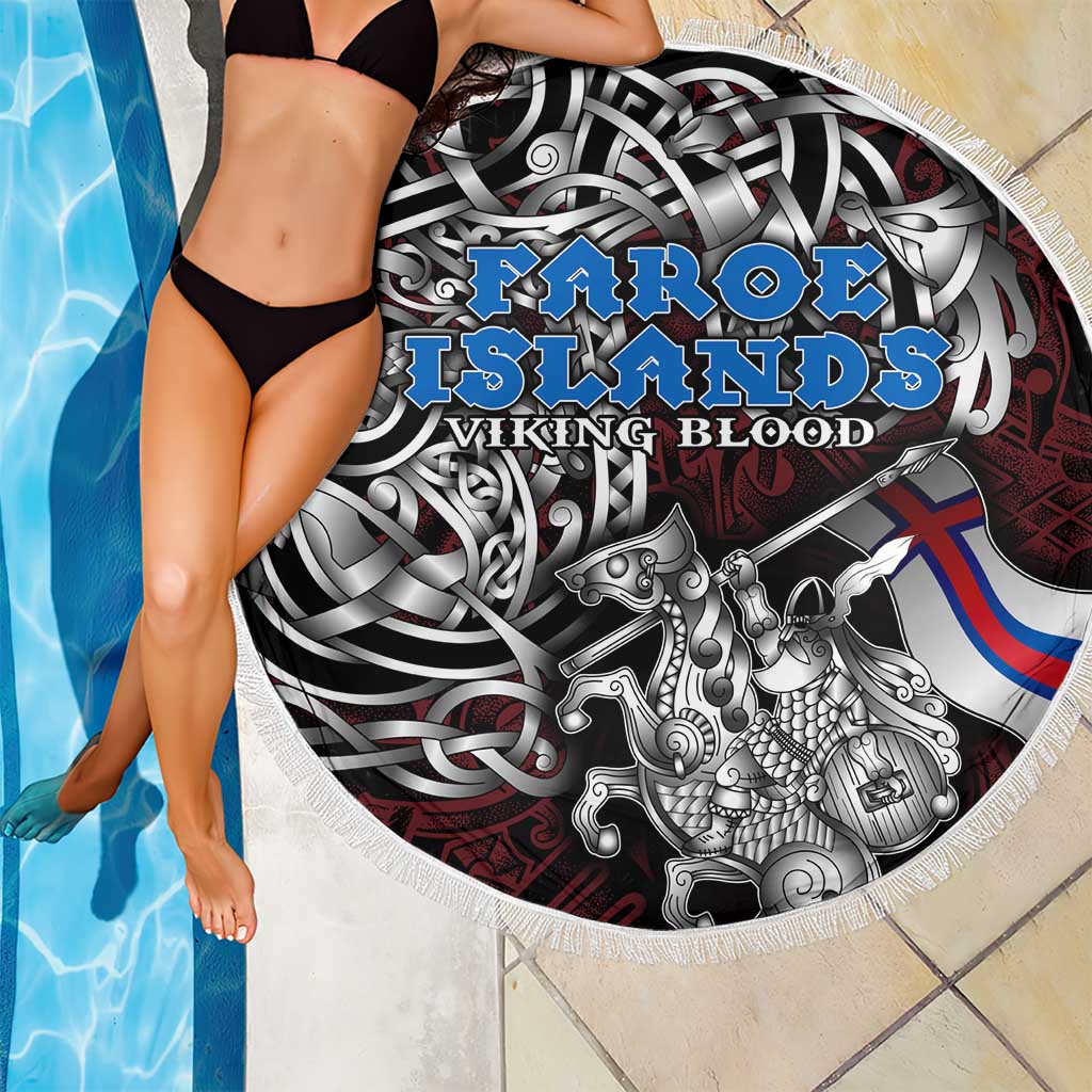 Faroe Islands Viking Blood Beach Blanket Nordic Runes and Shield of Ancestry in Tribal Knotwork