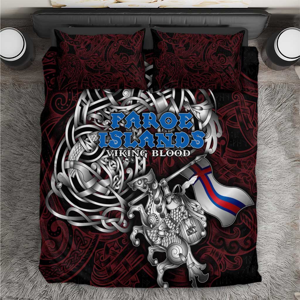 Faroe Islands Viking Blood Bedding Set Nordic Runes and Shield of Ancestry in Tribal Knotwork