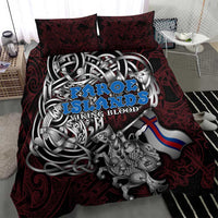 Faroe Islands Viking Blood Bedding Set Nordic Runes and Shield of Ancestry in Tribal Knotwork