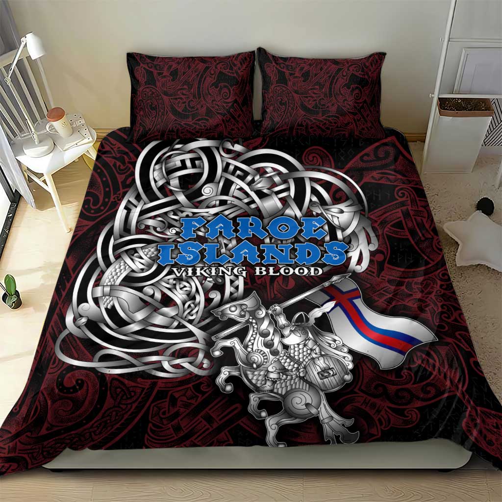 Faroe Islands Viking Blood Bedding Set Nordic Runes and Shield of Ancestry in Tribal Knotwork