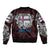 Personalized Faroe Islands Viking Blood Bomber Jacket Nordic Runes and Shield of Ancestry in Tribal Knotwork