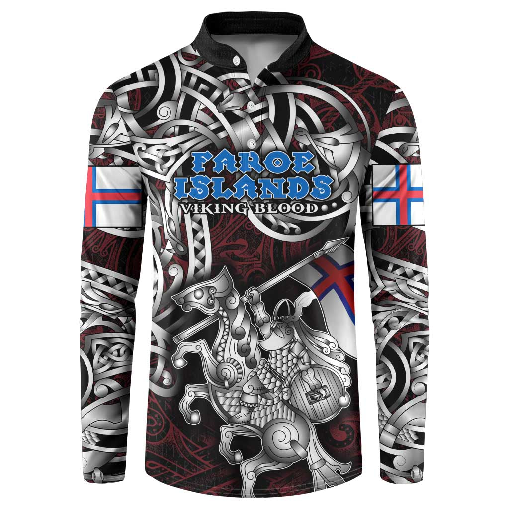 Personalized Faroe Islands Viking Blood Button Sweatshirt Nordic Runes and Shield of Ancestry in Tribal Knotwork