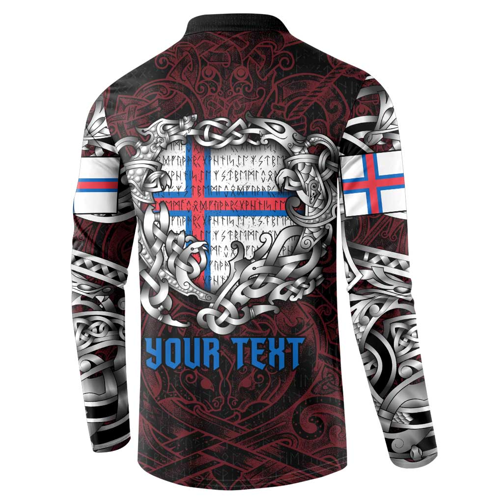 Personalized Faroe Islands Viking Blood Button Sweatshirt Nordic Runes and Shield of Ancestry in Tribal Knotwork