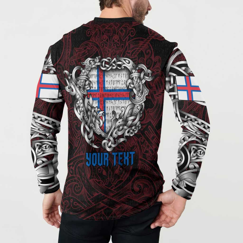 Personalized Faroe Islands Viking Blood Button Sweatshirt Nordic Runes and Shield of Ancestry in Tribal Knotwork