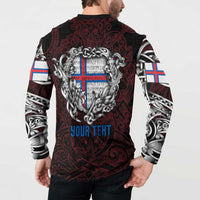 Personalized Faroe Islands Viking Blood Button Sweatshirt Nordic Runes and Shield of Ancestry in Tribal Knotwork