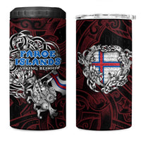 Faroe Islands Viking Blood 4 in 1 Can Cooler Tumbler Nordic Runes and Shield of Ancestry in Tribal Knotwork