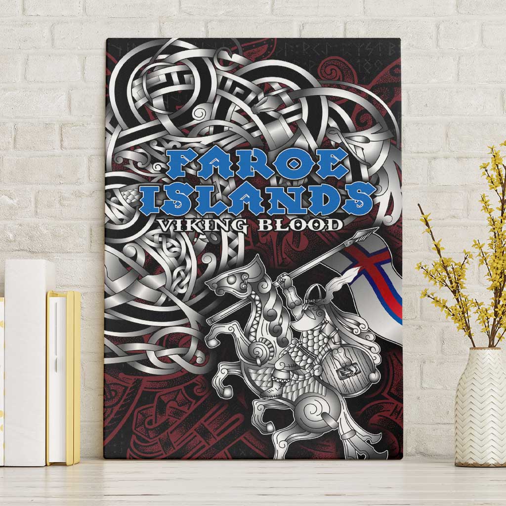 Faroe Islands Viking Blood Canvas Wall Art Nordic Runes and Shield of Ancestry in Tribal Knotwork