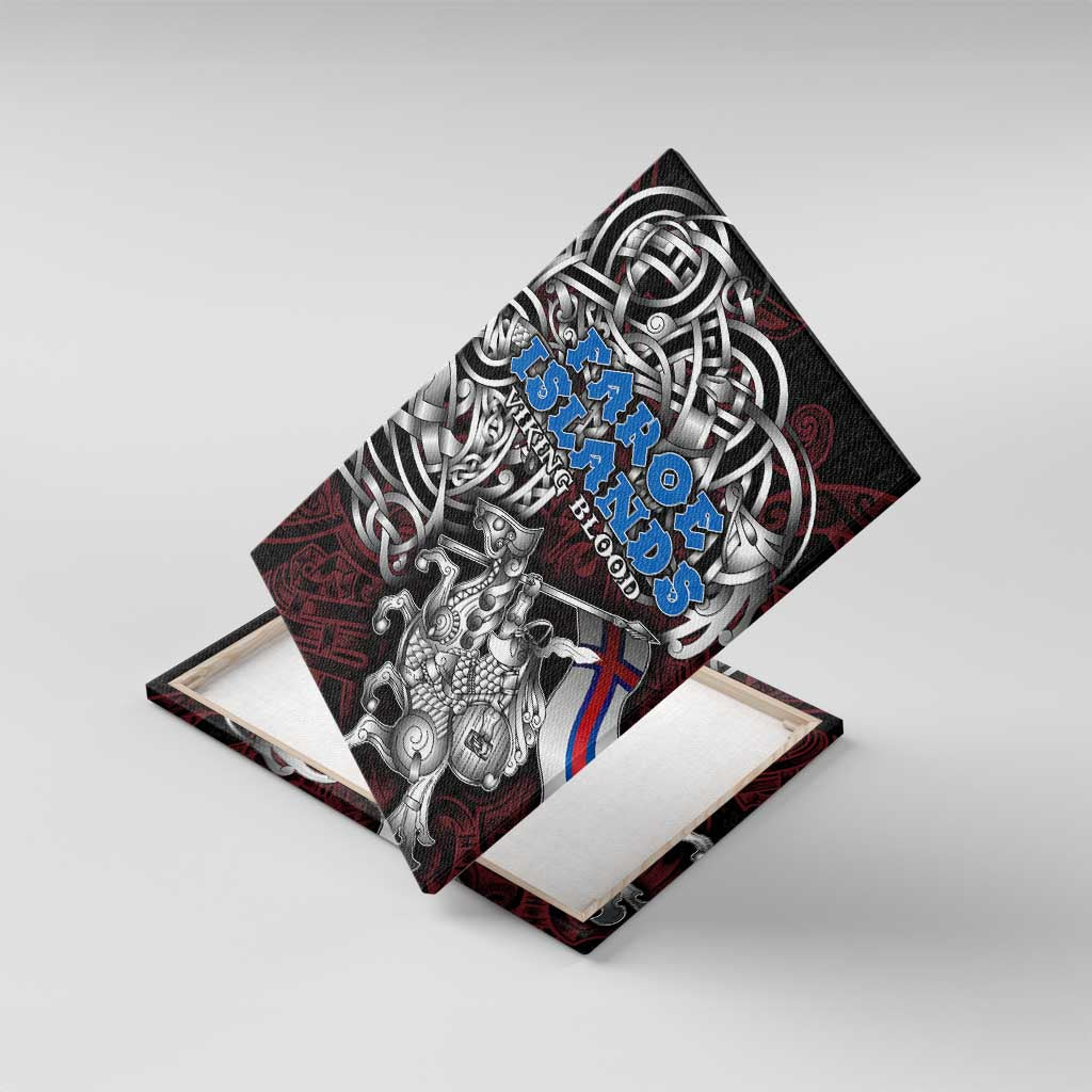 Faroe Islands Viking Blood Canvas Wall Art Nordic Runes and Shield of Ancestry in Tribal Knotwork