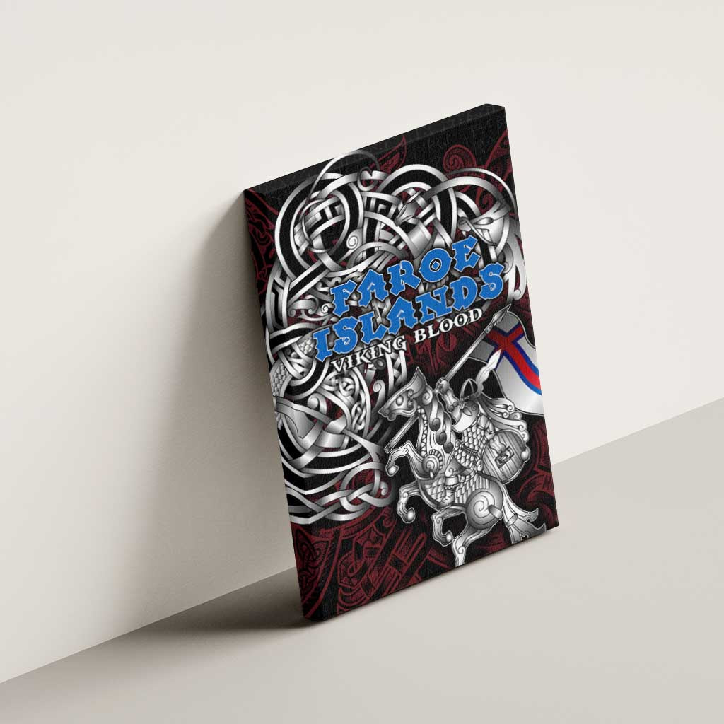 Faroe Islands Viking Blood Canvas Wall Art Nordic Runes and Shield of Ancestry in Tribal Knotwork