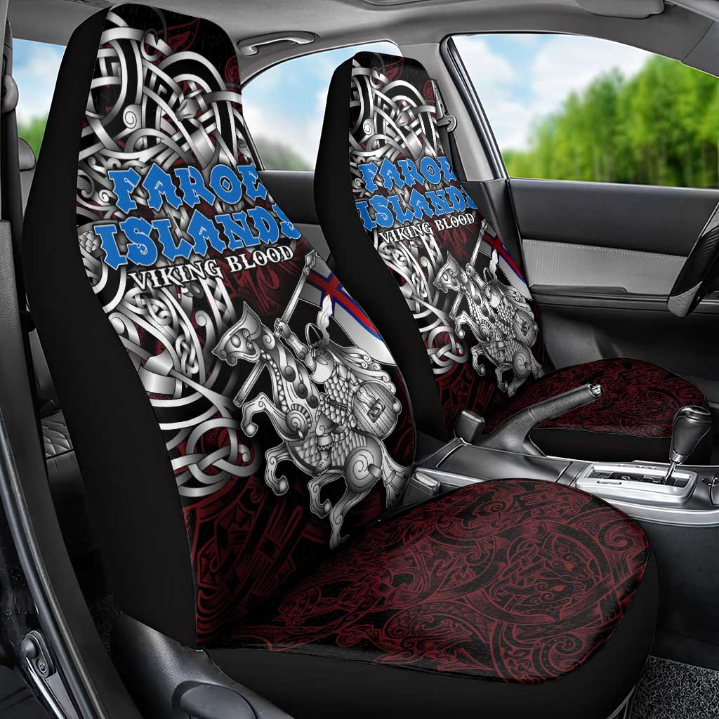 Faroe Islands Viking Blood Car Seat Cover Nordic Runes and Shield of Ancestry in Tribal Knotwork