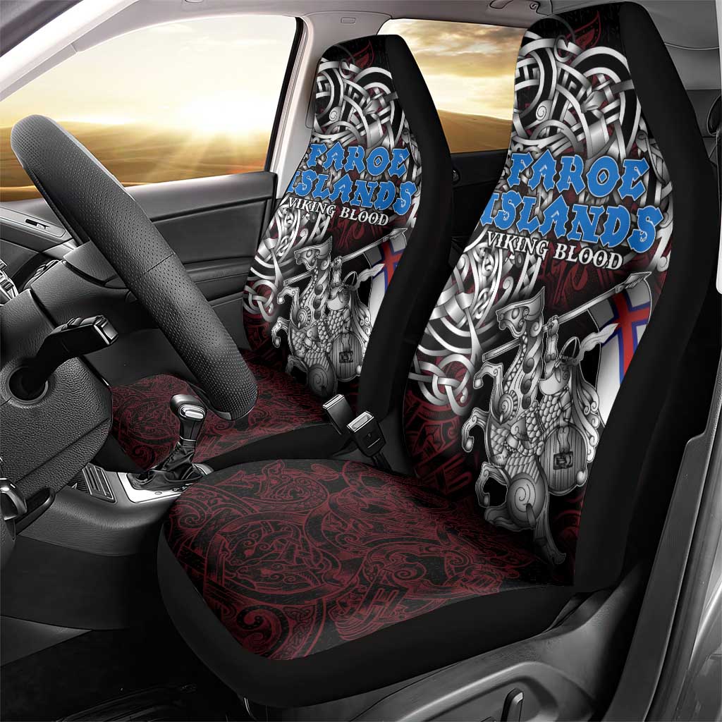 Faroe Islands Viking Blood Car Seat Cover Nordic Runes and Shield of Ancestry in Tribal Knotwork